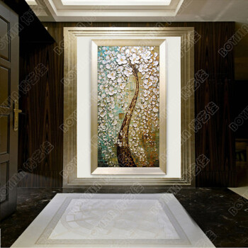 博艺佳【黄金发财树】家居装饰画手绘油画 欧式花卉油画 高端有框画门厅餐厅走廊装 第一幅 40*80cm