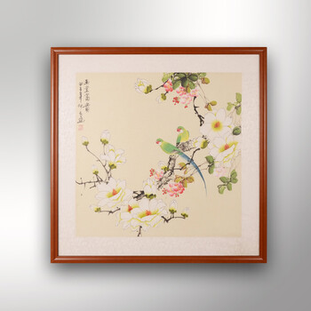三林堂 装饰字画国画花鸟画工笔画 餐厅玄关床头双联画装饰画 现代花鸟手工画 框和画芯