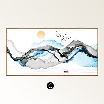抽象线条山水风景画水墨禅意壁画现代新中式装饰画客厅背景墙挂画 c款