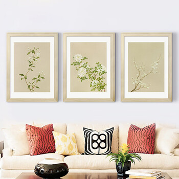 
                                        墙蛙wallwa现代中式书房办公室卧室有框装饰画壁画墙画 满庭芳何志强作品 ABC三联 外框尺寸57cm*77cm                