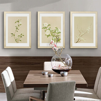 
                                        墙蛙wallwa现代中式书房办公室卧室有框装饰画壁画墙画 满庭芳何志强作品 ABC三联 外框尺寸57cm*77cm                