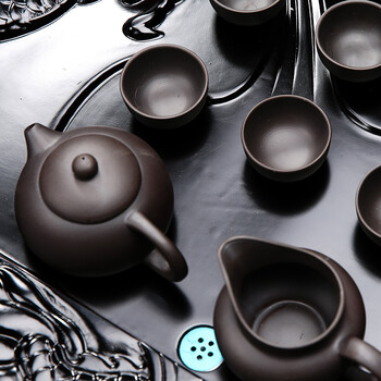 华盛和整套茶具套装 电磁炉功夫茶具 紫砂茶壶茶盘 实木茶海普洱茶叶 黑檀双龙戏水 紫砂 礼盒系列套装