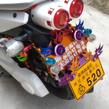 梦奇踏板摩托车牌照架个性电动车装饰蝙蝠车牌照框鬼火助力车改装配件