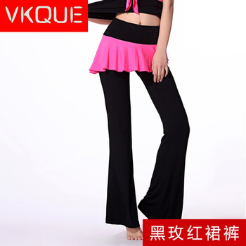 vkque新款夏秋女长裙裤子广场舞蹈裤裙拉丁舞新款跳舞运动健身服装 黑