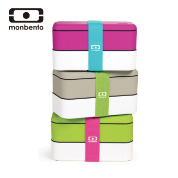 Monbento双层塑料饭盒  日式分格便当盒  微波炉可加热 红白