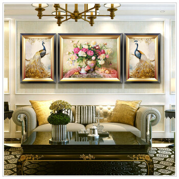 MONADIY 美式客厅装饰画欧式沙发背景墙三联画餐厅玄关过道卧室样板间挂画 E-尊雅金框 三幅组合（40x60-80x60-40x60)