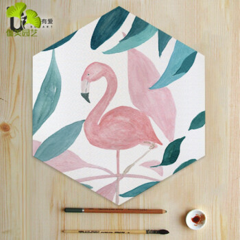 乐诗曼水彩绿植 北欧六边形装饰画现代简约客厅挂画ins风餐厅小清新