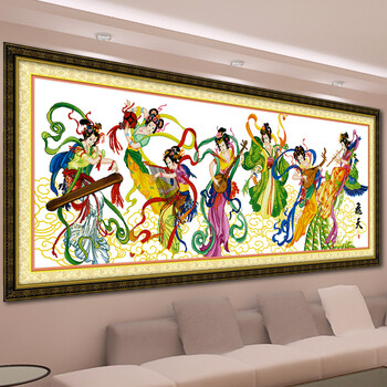 A KS十字绣敦煌飞天七仙女十字绣新款客厅大画飞天供养系列人物100精准印花满绣 W1443精准印花