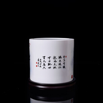 
                                        瓷博 景德镇陶瓷笔筒驰骋八骏图桌面马摆件工艺品 书房办公室装饰品艺术瓷器                