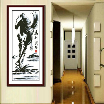 
                                                                                蒙娜丽莎十字绣马到成功精准印花八骏书房套件装新款客厅大幅画11CT棉线丝线印花 马到成功棉线精准印花                