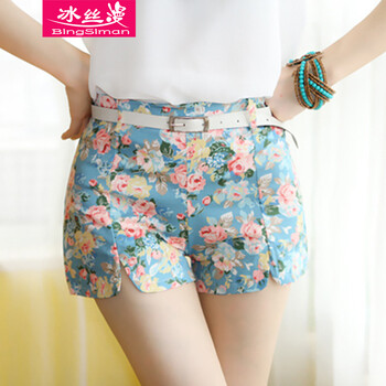 冰丝漫 2014新款<em>夏</em>休闲花<em>短裤女 夏</em> 显瘦韩版印