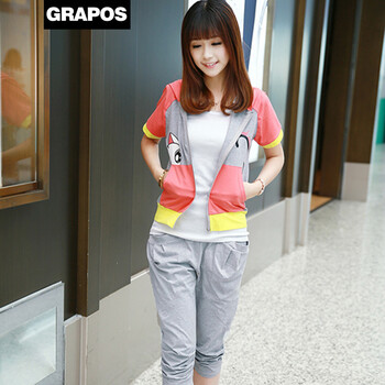 GRAPOS夏季<em>女装</em>少女装彩色拼接短袖<em>外套</em>哈