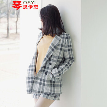 琴思伊恋 秋冬韩版个性长袖宽松直筒格子西服套装+外套两件套 图片色 S