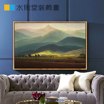 经典欧式挂画 背有靠山 高档风景画客厅沙发背景墙画书房玄关挂画 木纹框 80*120整套尺寸