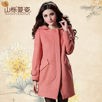 2014秋冬新款 <em>韩版羊绒</em>呢子大衣<em>女款</em>带帽毛呢