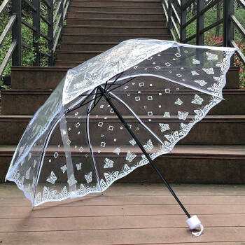 彩色折叠透明雨伞三折透明伞创意雨伞樱花伞女士用伞