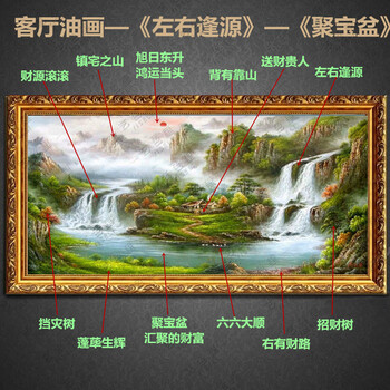 艺色里左右逢源聚宝盆油画手绘风景山水画客厅办公有框画装饰画风水画 5号实木框6厘米 其它尺寸定制代拍