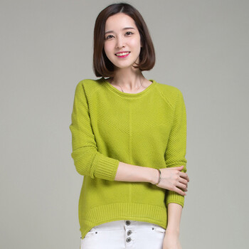 
                                        艾琦妮2015韩版秋装长袖圆领打底针织衫女毛衣 2227 绿 色 XL                
