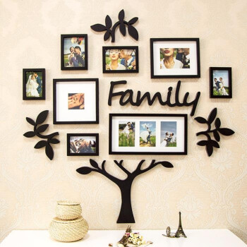 美式全家福照片墙创意客餐厅现代简约组合家庭照相框挂墙 黑色