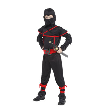 志动 万圣节儿童服装男 隐身忍者 夜行衣忍者刺客 日本黑色武士服饰 忍者服 忍者武士L(130-140)