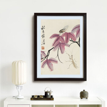 
                                        乐逸新中式客厅装饰画餐厅卧室挂画三联画沙发背景墙壁画花鸟国画 齐白石-F 40x50cm木色画框                