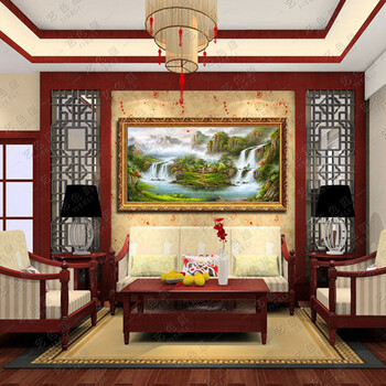 艺色里左右逢源聚宝盆油画手绘风景山水画客厅办公有框画装饰画风水画 5号实木框6厘米 其它尺寸定制代拍