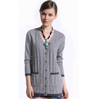 秋尚依绒2013秋装 v领纯<em>羊绒</em>衫<em>女开衫中长款</em>长