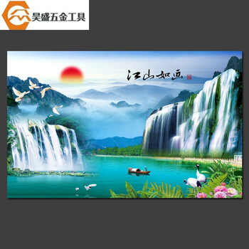 墙地面材料 瓷砖 精工 中式3d立体山水风景画流水生财风水自粘壁画
