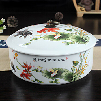 
                                        青花瓷陶瓷茶洗带盖大号茶碗笔洗普洱茶饼茶叶罐功夫茶具茶道配件YP 白瓷金玉满堂                
