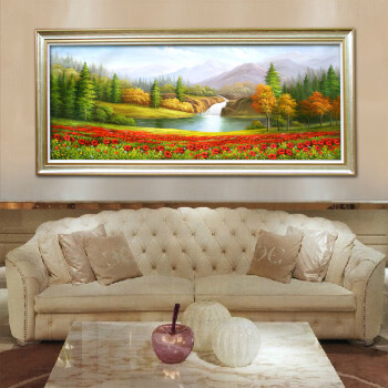 
                                        山迪 手绘油画客厅装饰画办公室书房山水风景风水画壁画挂画 聚宝盆 香槟色实木框136X76cm                