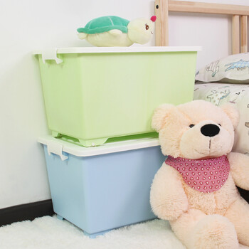 
                                        爱之佳 塑料收纳箱 中号整理箱 抗压带滑轮储物箱 儿童玩具收纳箱 衣物杂物收纳盒 蓝色                