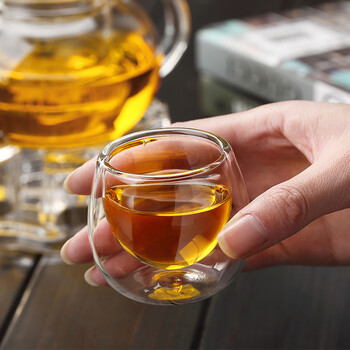
                                        
                                                            美斯尼玻璃小茶杯子加厚耐热双层隔热玻璃茶杯品茗杯功夫茶杯主人杯 65ml  6只装                 
