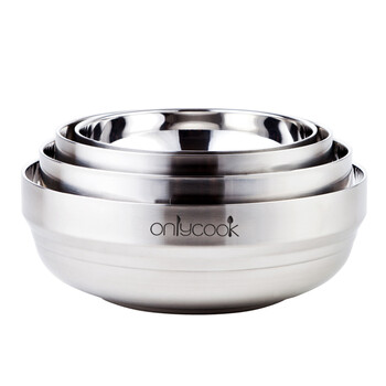 
                                                            onlycook 韩式304不锈钢面碗汤面碗大碗 盛汤碗双层隔热碗饭碗泡面碗带盖 20cm带木盖子（304升级版）单只                