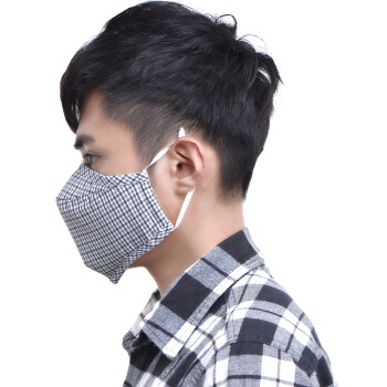 绿之源 绿呼吸防尘口罩舒适保暖型含3片静电吸附滤片蓝灰格L秋冬款 精品包装
