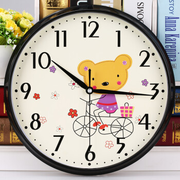 维恩克卡通创意挂钟儿童钟表客厅卧室办公室可爱时钟石英钟 31cm小熊
