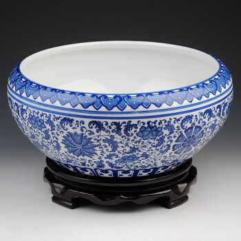 
                                                                                陶之念 景德镇陶瓷器 青花瓷鱼缸 水浅 金鱼缸 乌龟缸 现代时尚家饰摆设 小号                