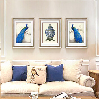 
                                        晶典客厅装饰画沙发背景油画现代简约卧室挂画餐厅壁画蓝孔雀3333 单幅价格 55cmX70cm                