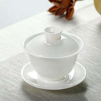 中国白玉瓷盖碗茶杯纯手工陶瓷泡茶碗白瓷功夫茶具喝茶三才碗 白瓷