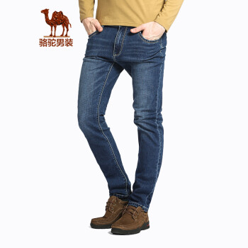 骆驼（CAMEL）男装 时尚猫须直筒小直脚牛仔裤 中腰休闲长裤男 蓝色 34