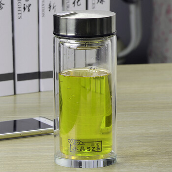 
                                        水中神470ml大容量 双层玻璃茶杯 耐热水杯 礼盒装9072                