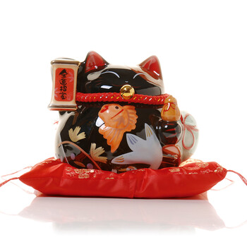 
                                                            招财猫摆件 中号陶瓷黑色猫存钱罐储蓄罐 店铺开业办公室家居创意礼品 家庭美满                