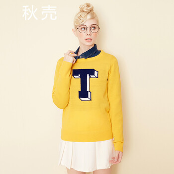 
                                        【1件7折】秋壳春装套头针织衫5543010089 黄色 XL                