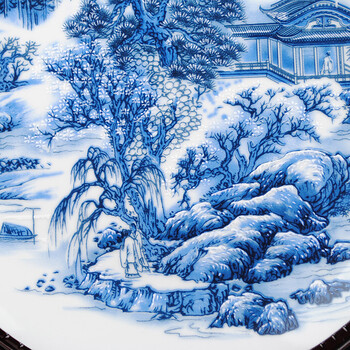 景德镇陶瓷器 清明上河图挂盘高档现代时尚居家精致摆设 家居摆设装饰品 摆件装饰盘 工艺品 青花钓鱼图