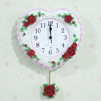红兔子 欧式宫廷浪漫心型挂钟 玫瑰浮雕挂钟 客厅挂钟 AJH60