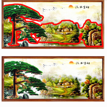 
                                        尚世纪5d钻石画十字绣3d客厅流水生财大幅山水风景系列 迎客松钻石绣客厅 200*96cm 满钻 高端8ZSH0085                