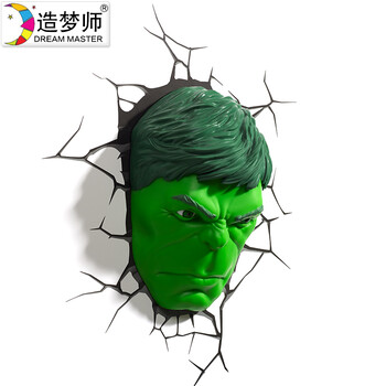 
                                        造梦师复仇者联盟绿巨人面具3D创意壁灯 卧室灯客厅灯创意小夜灯灯具带开关 绿色                