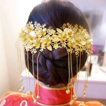 新娘头饰中式结婚礼饰品金色流苏发梳后梳复古盘发饰品秀禾服配饰