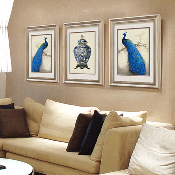 
                                        晶典客厅装饰画沙发背景油画现代简约卧室挂画餐厅壁画蓝孔雀3333 单幅价格 55cmX70cm                