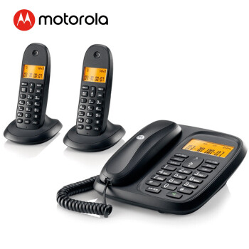 摩托罗拉（Motorola）数字无绳电话机 无线座机 子母机一拖二 办公家用 中文显示 双免提套装CL102C(黑色)