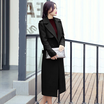 广服 2015秋冬季新款毛呢大衣女中长款韩版毛呢外套女中长款加棉加厚显瘦修身呢大衣女冬82 黑色(加棉) M
